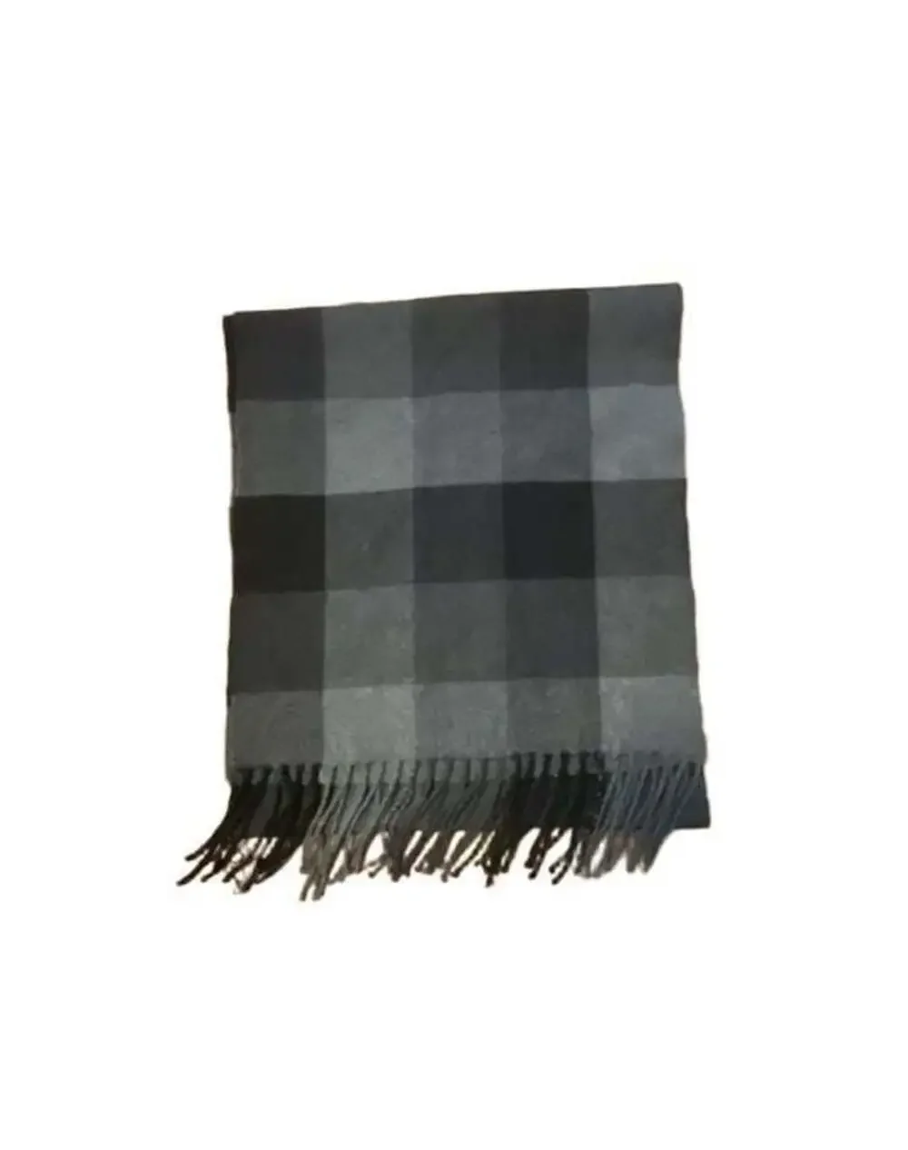 Jos. A. Bank Black and Gray Plaid 100% Cashmere Winter Scarf with Fringe